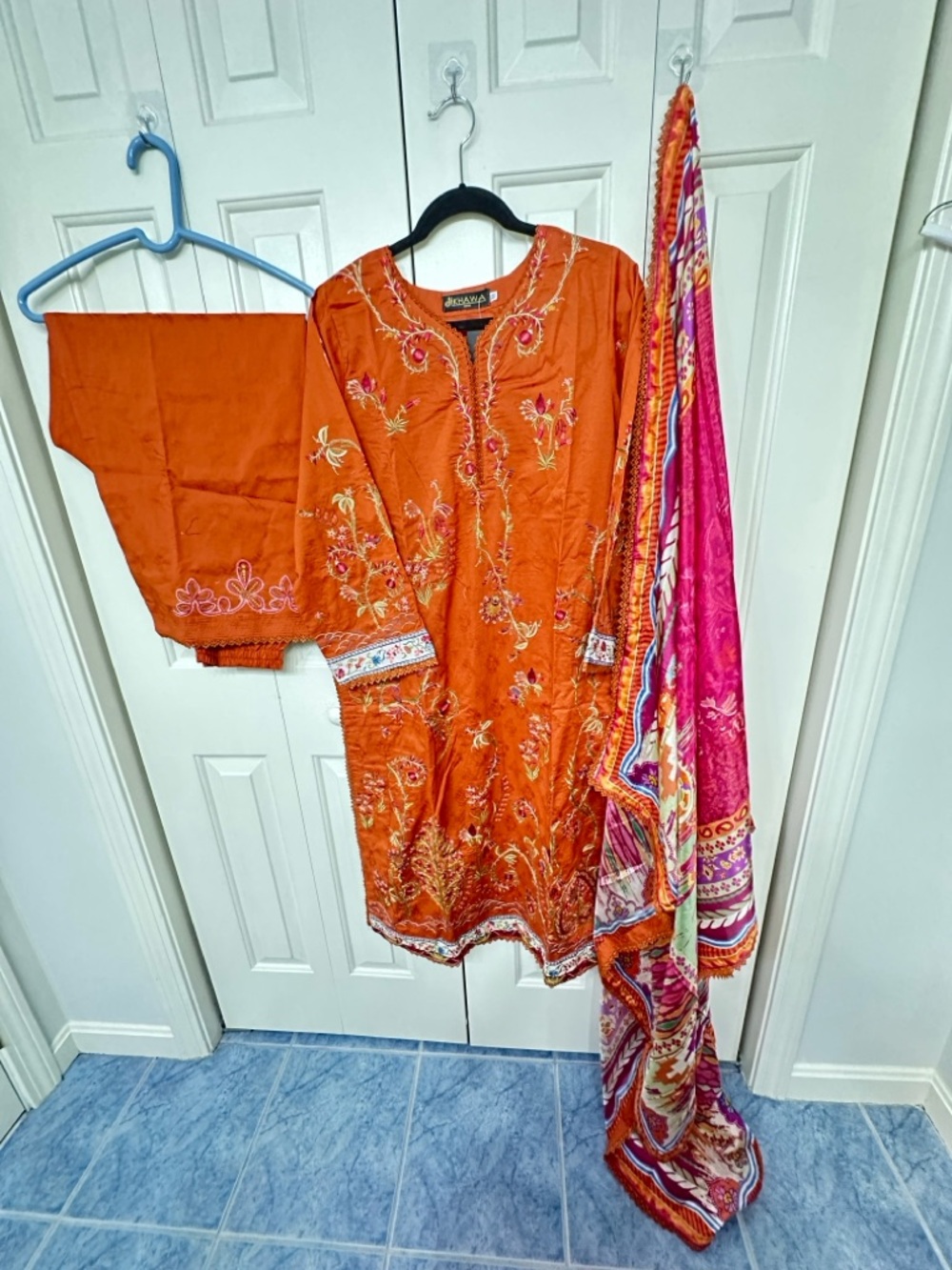 Farah Talib Aziz Rita Rust Embroidered Lawn Set - Rust & Pink Accents size 22”